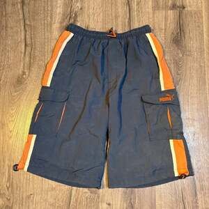 Vintage Puma Nylon Cargo Boardshorts Large 14-16 Dark Grey Orange